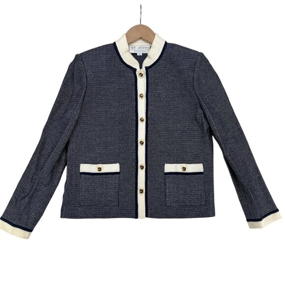 Vintage St. John Collection Suit Blue/White Long Sleeve Top & Skirt Size 4 & 6 - Picture 2 of 16